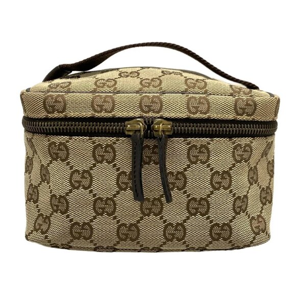 Auth GUCCI GG 106646 Beige Dark Brown Jacquard - Vanity Bag - Picture 2 of 16